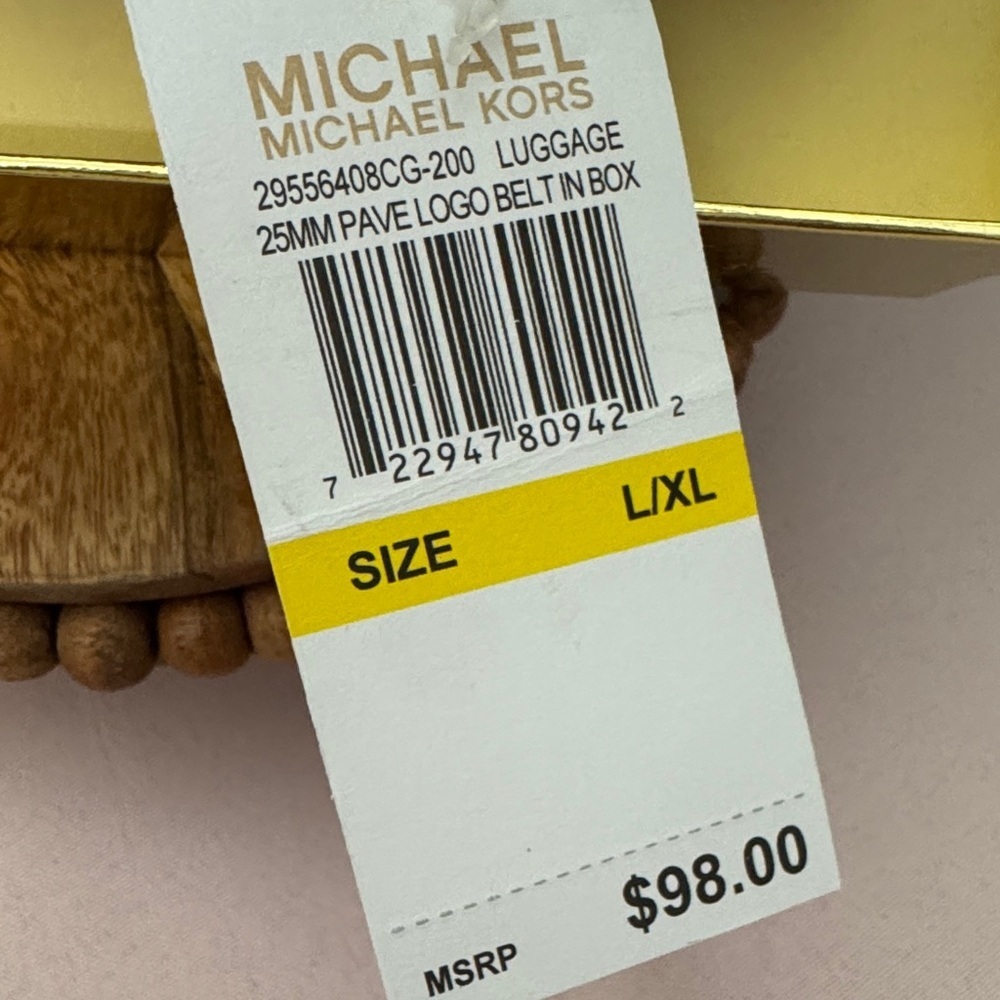 Michael Kors Brown Leather Belt with Gold MK Logo NIB - Picture 3 of 5